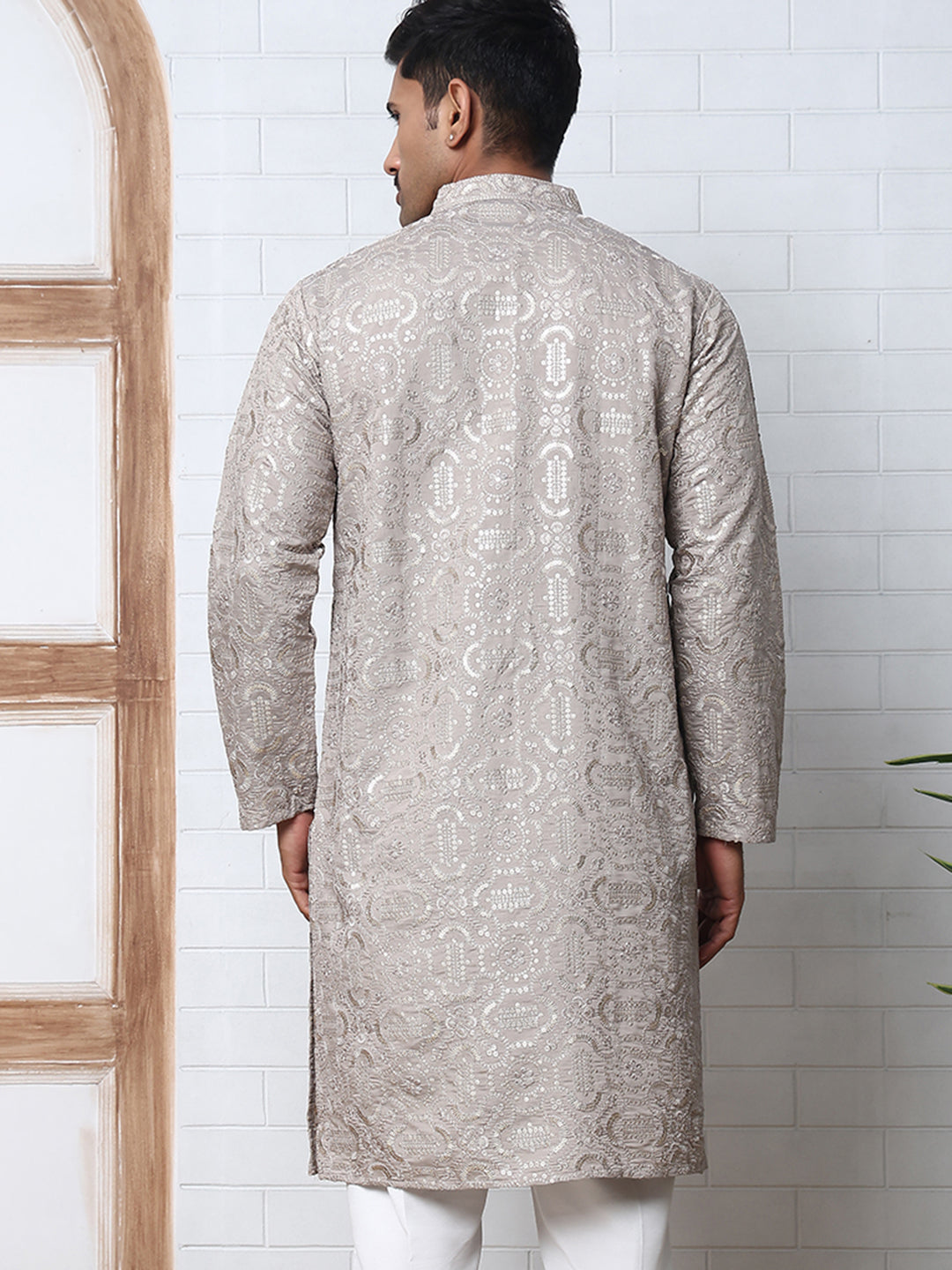 Silk Blend Designer Embroidered Kurta