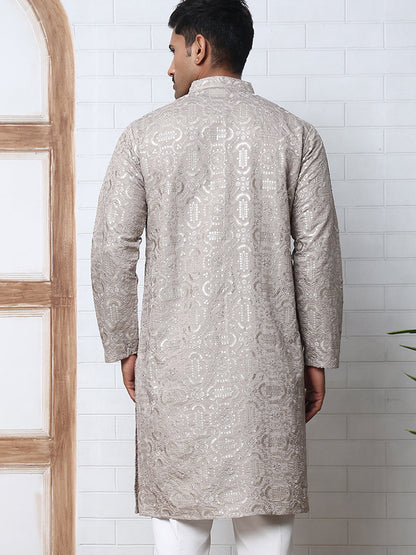 Silk Blend Designer Embroidered Kurta