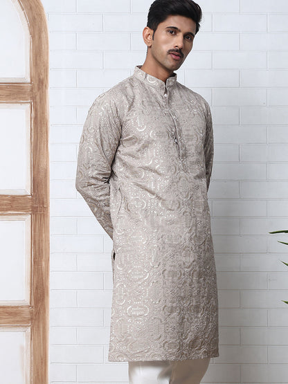 Silk Blend Designer Embroidered Kurta