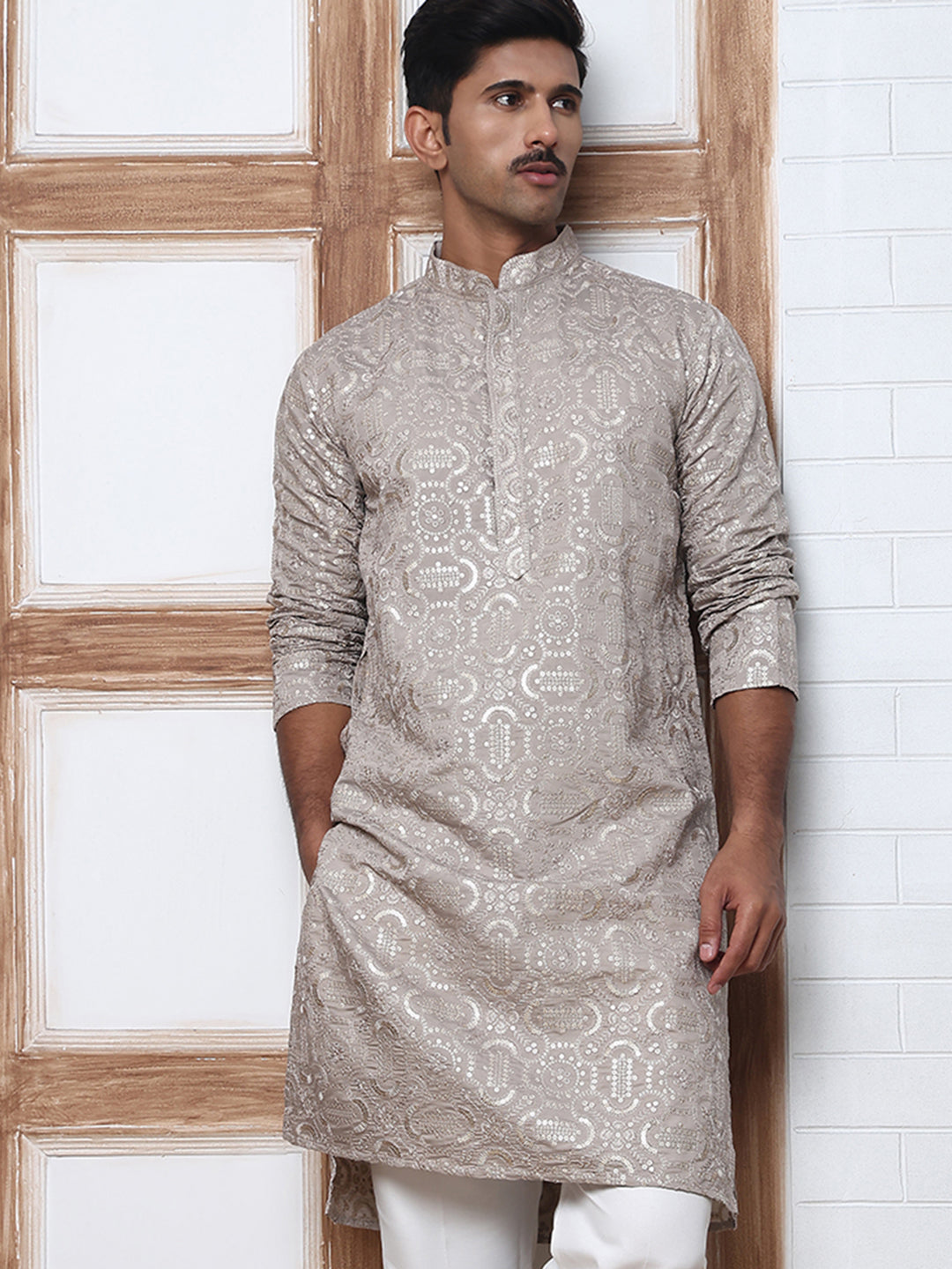 Silk Blend Designer Embroidered Kurta