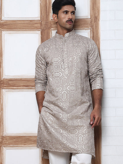 Silk Blend Designer Embroidered Kurta