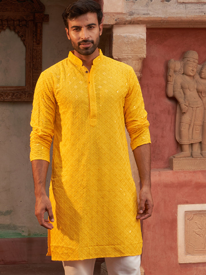 Embroidered Chikankari And Sequence Kurtas For Men