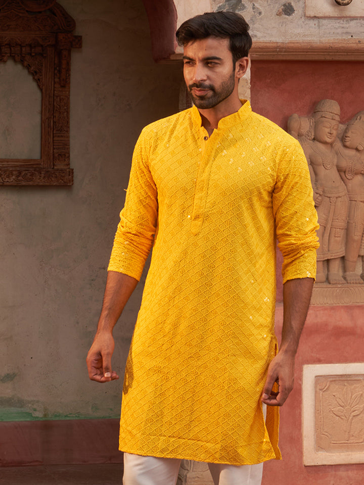 Embroidered Chikankari And Sequence Kurtas For Men