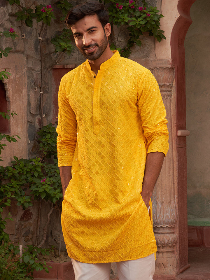 Embroidered Chikankari And Sequence Kurtas For Men