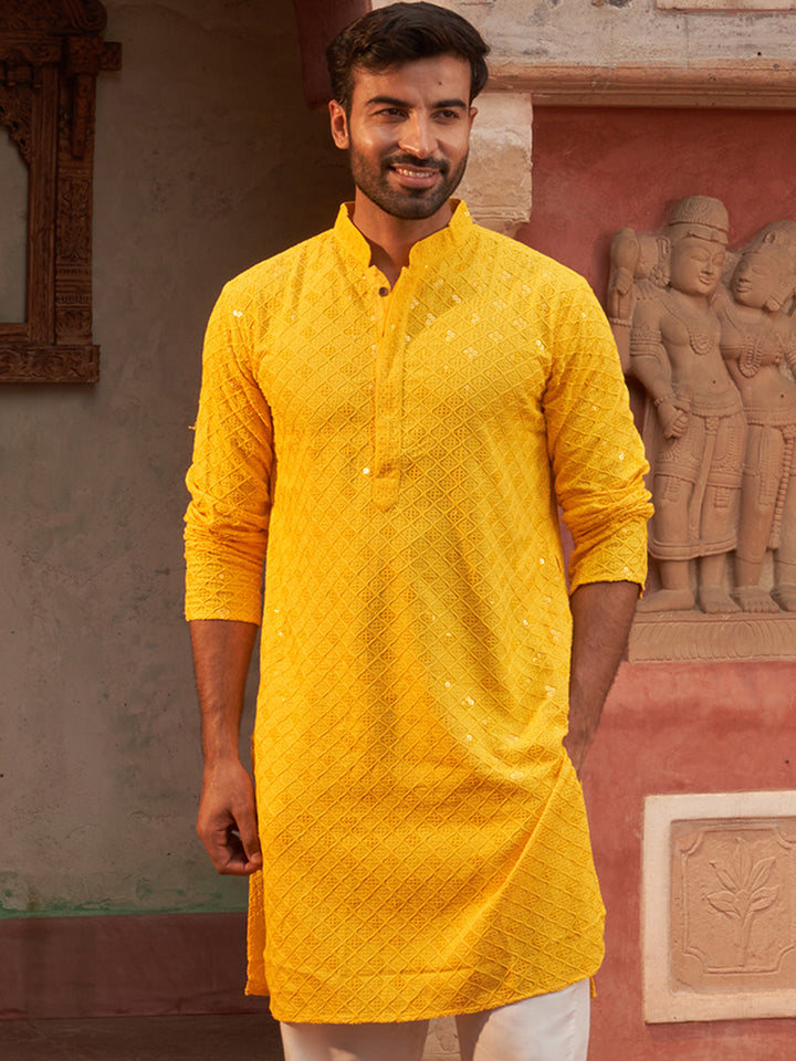 Embroidered Chikankari And Sequence Kurtas For Men