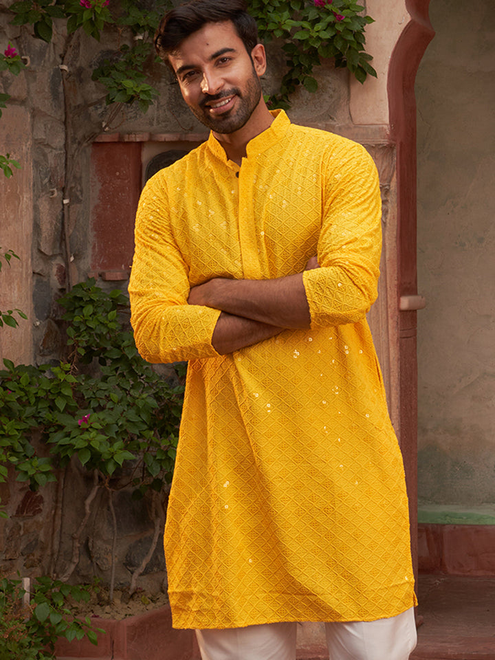 Embroidered Chikankari And Sequence Kurtas For Men