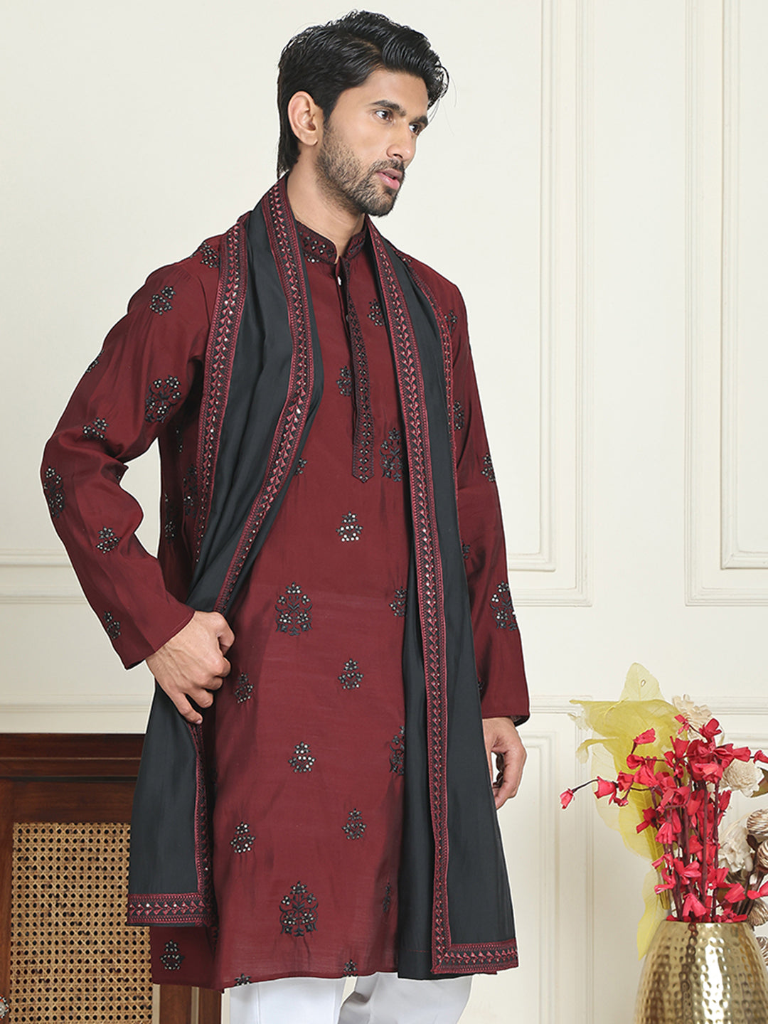 Embroidered & Sequin Kurta With Dupatta