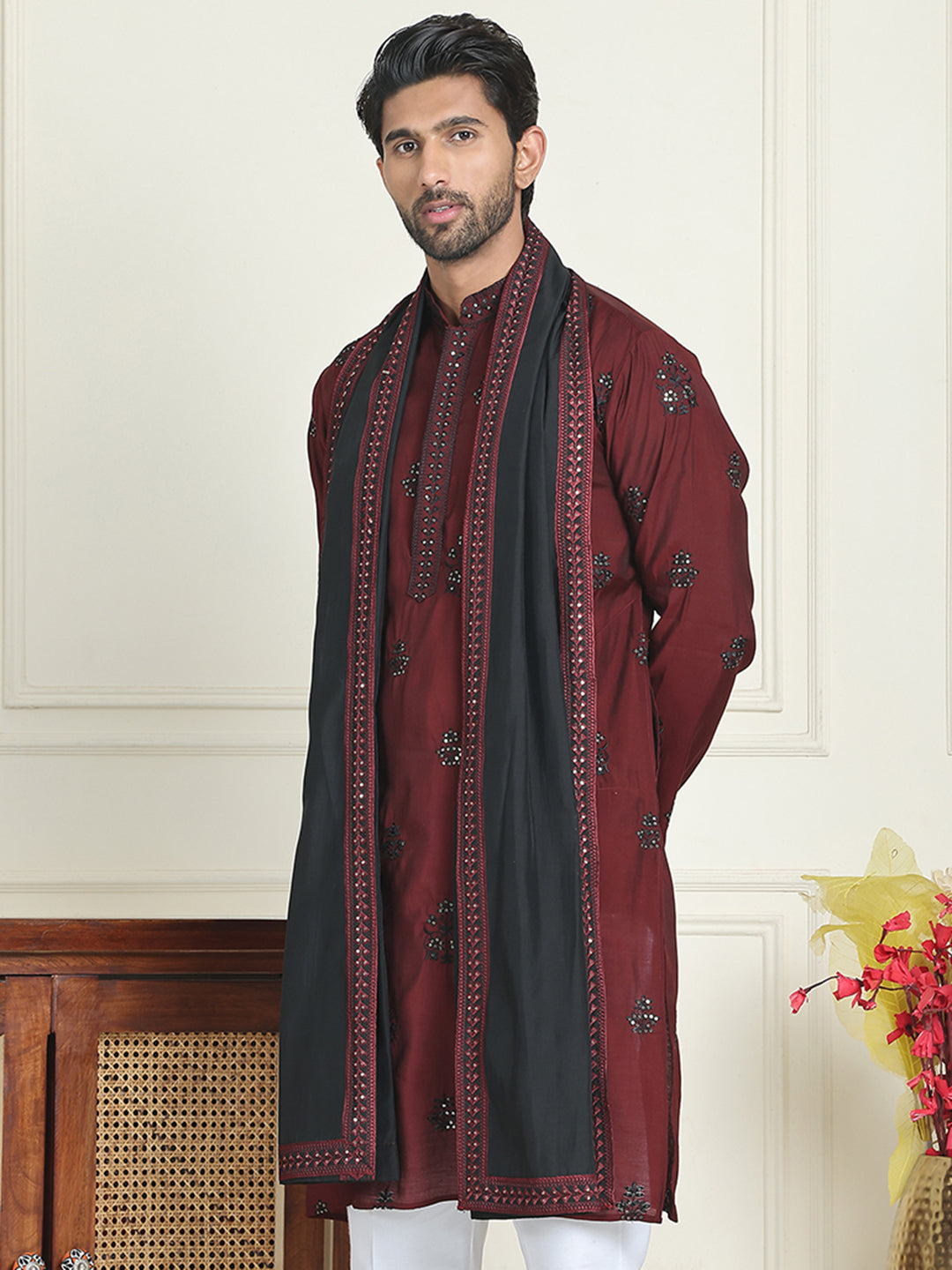 Embroidered &amp; Sequin Kurta With Dupatta