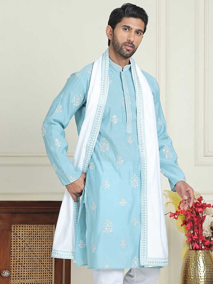 Embroidered &amp; Sequin Kurta With Dupatta