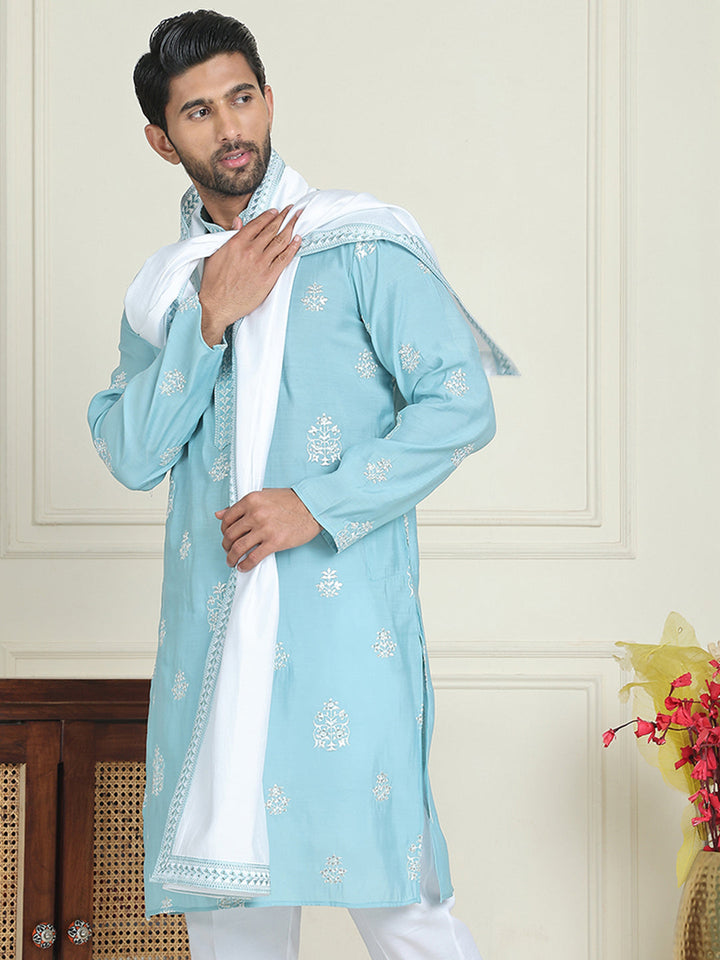 Embroidered &amp; Sequin Kurta With Dupatta