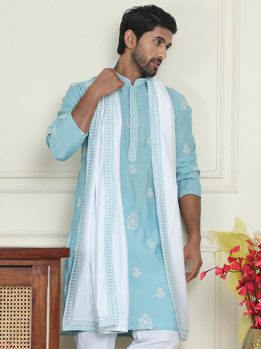 Embroidered &amp; Sequin Kurta With Dupatta