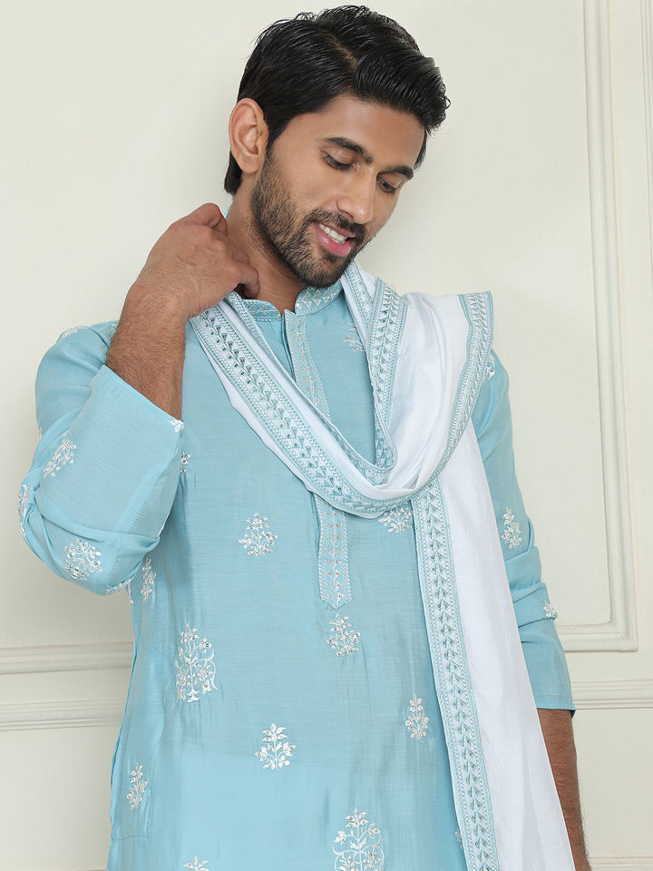 Embroidered &amp; Sequin Kurta With Dupatta