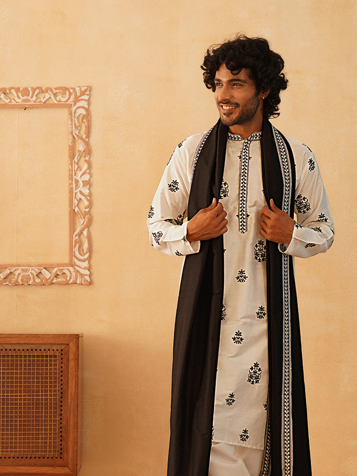 Embroidered &amp; Sequin Kurta With Dupatta