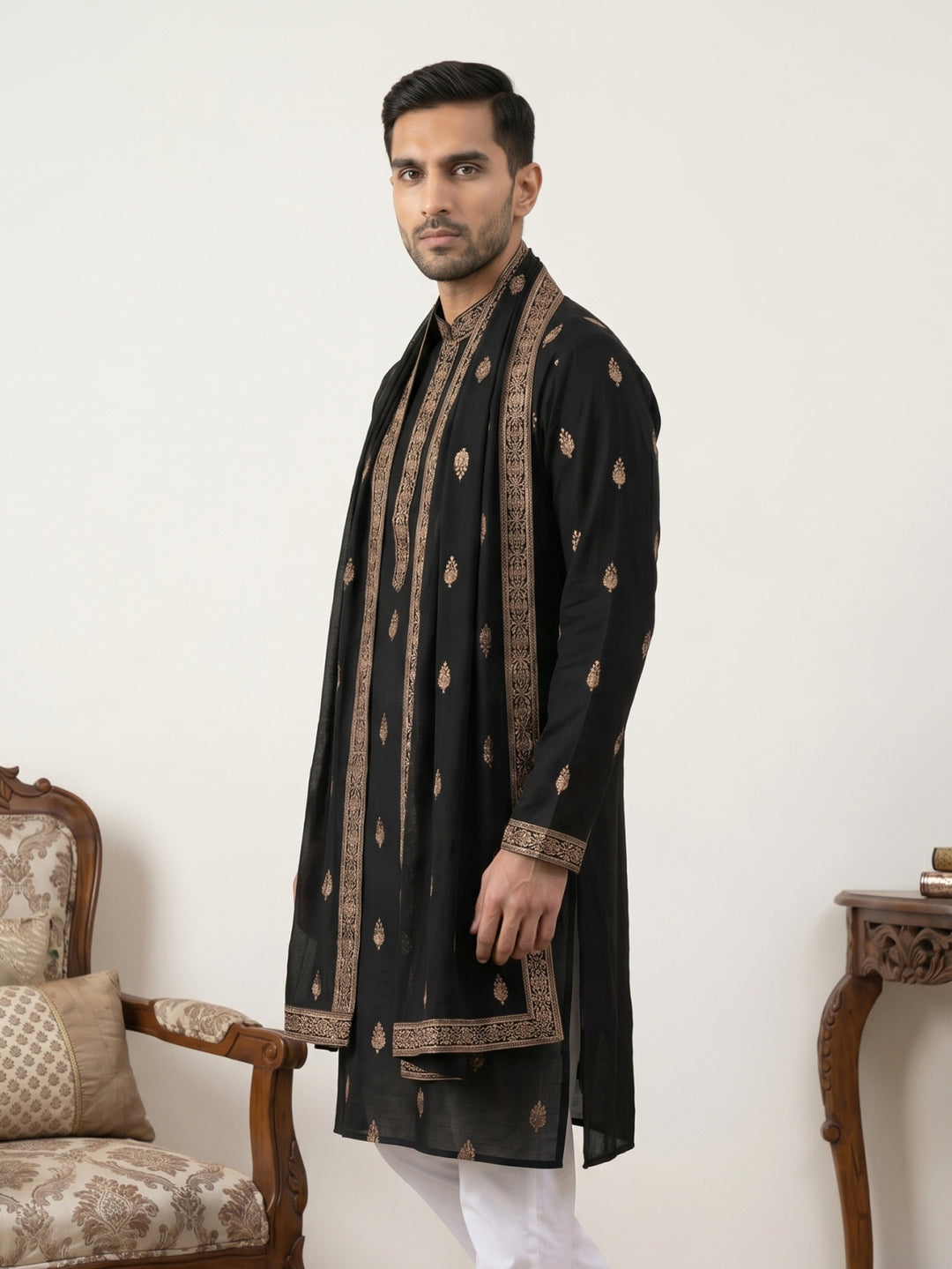 Silk Blend Embroidered Kurta