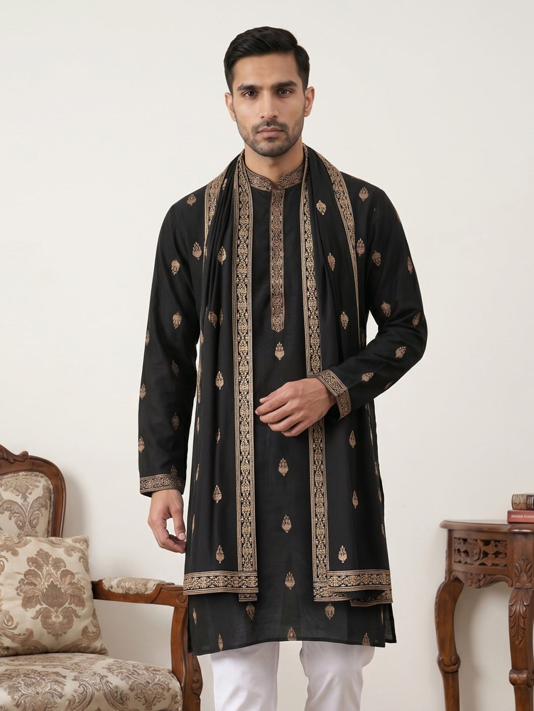 Silk Blend Embroidered Kurta