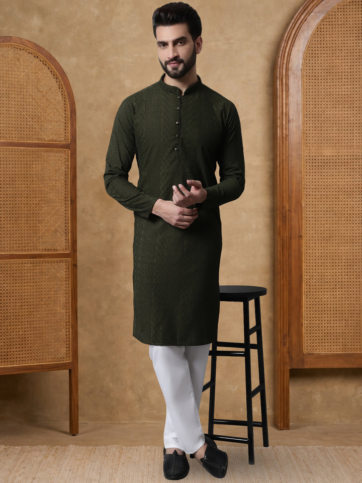 Embroidered Cotton Kurta For Men