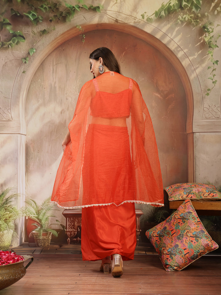 Solid &amp; Embroidered Silk Draped Lehenga Choli With Shrug