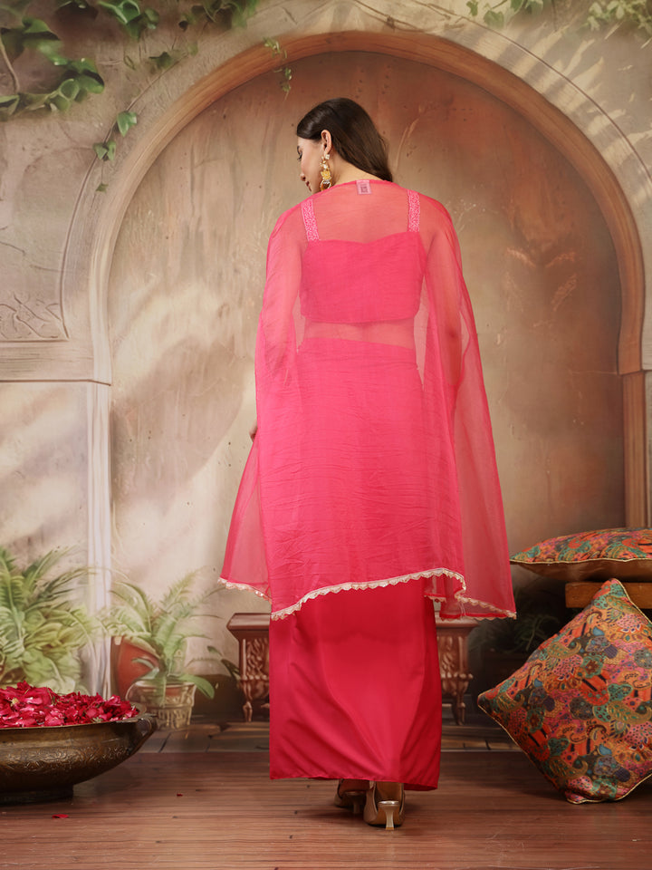 Solid &amp; Embroidered Silk Draped Lehenga Choli With Shrug
