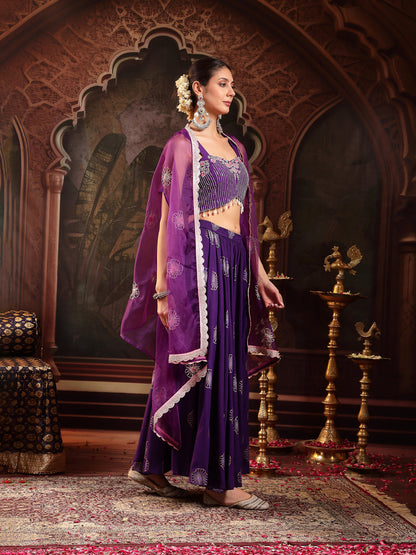 Violet Embroidered Rayon Lehenga Choli With Shrug (Pre-Order)
