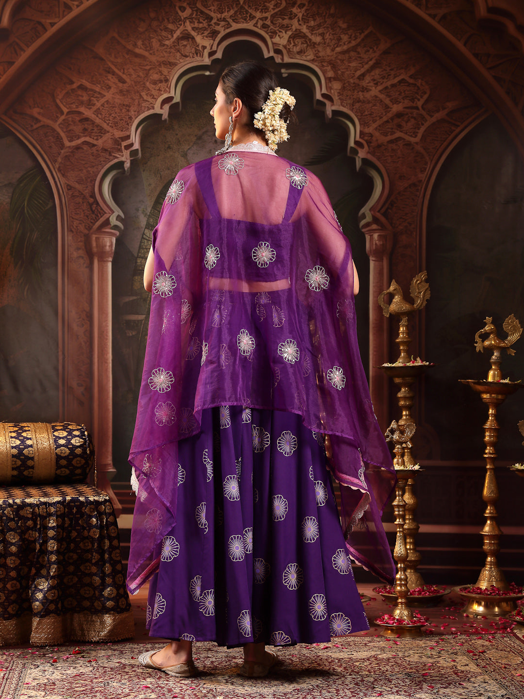 Violet Embroidered Rayon Lehenga Choli With Shrug