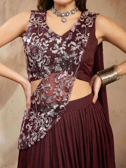 Solid & Embroidered Poly Georgette Lehenga Choli With Drape Dupatta