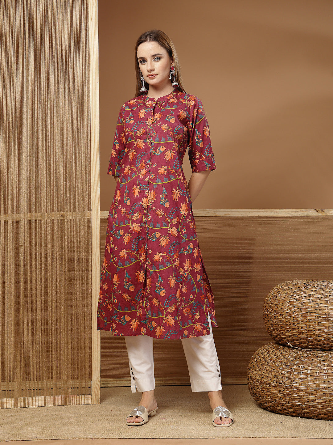 Floral Printed Cotton A-Line Kurta