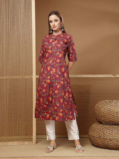 Floral Printed Cotton A-Line Kurta
