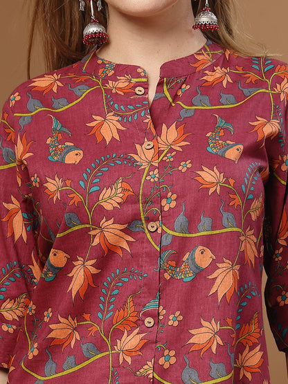 Floral Printed Cotton A-Line Kurta