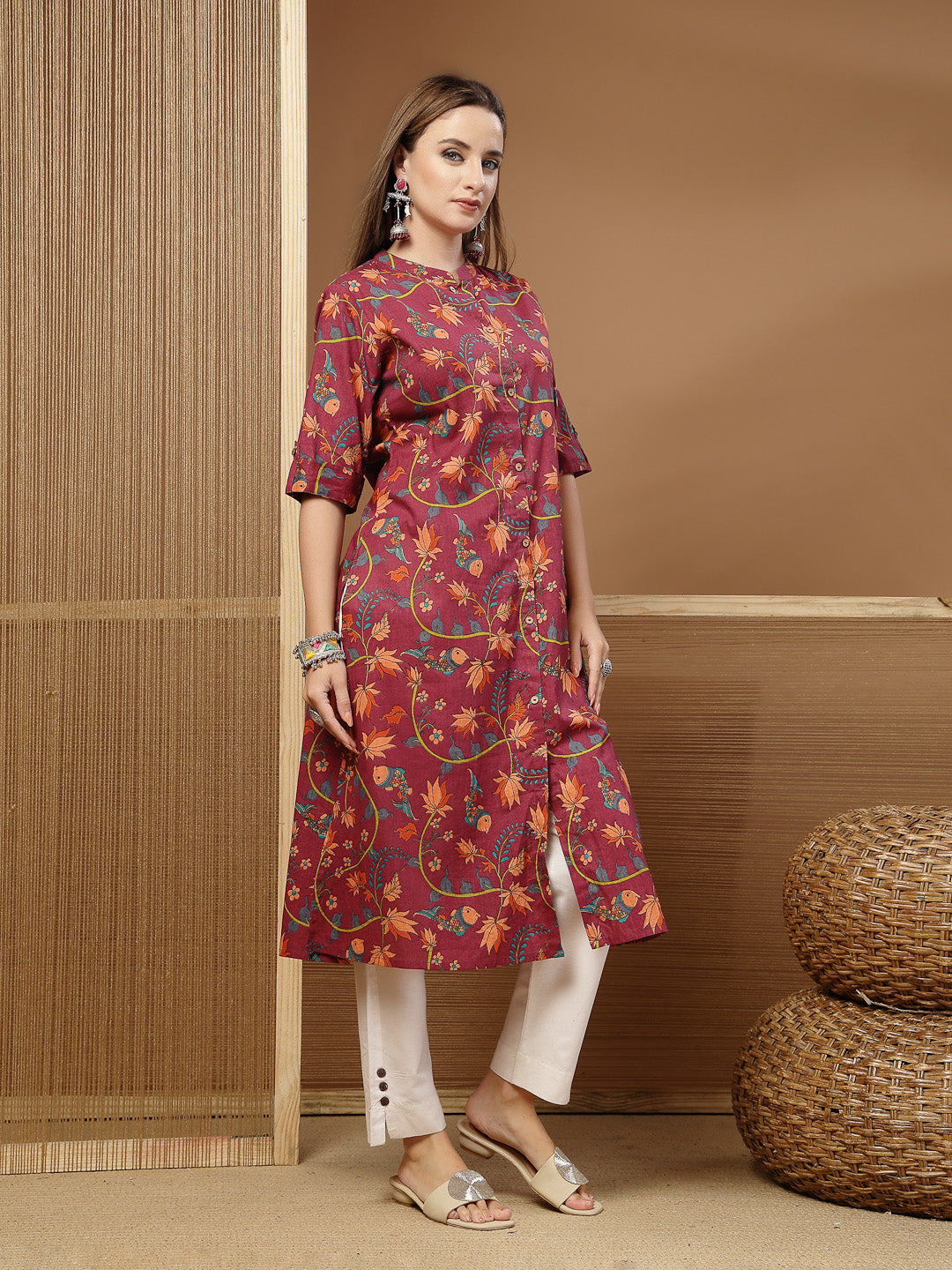 Floral Printed Cotton A-Line Kurta