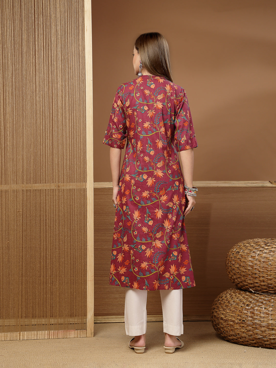 Floral Printed Cotton A-Line Kurta