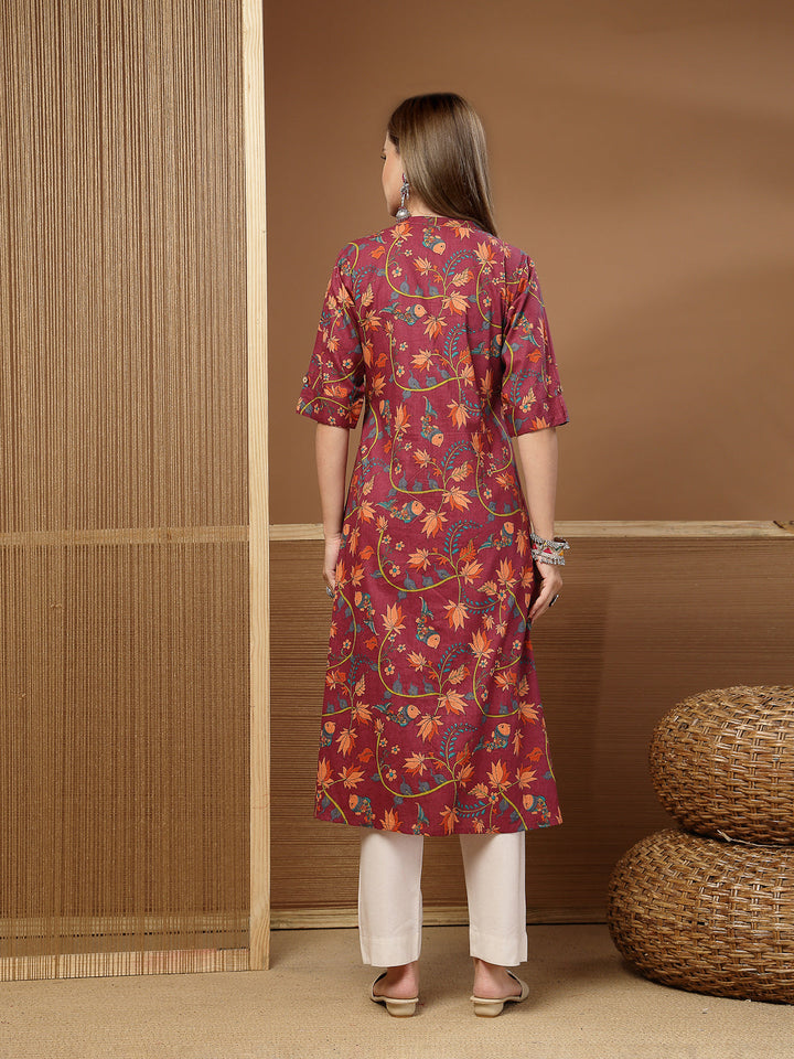 Floral Printed Cotton A-Line Kurta