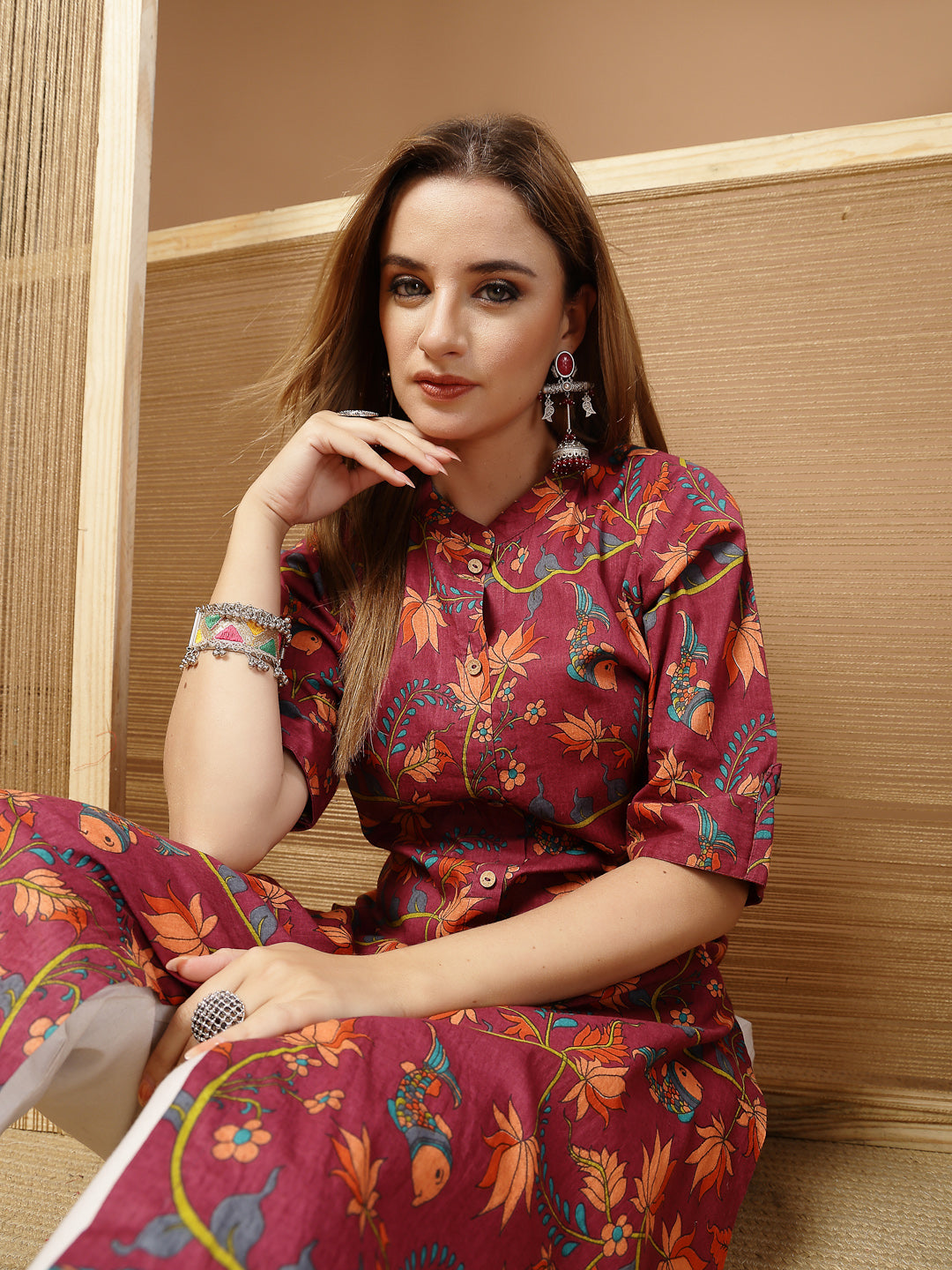 Floral Printed Cotton A-Line Kurta
