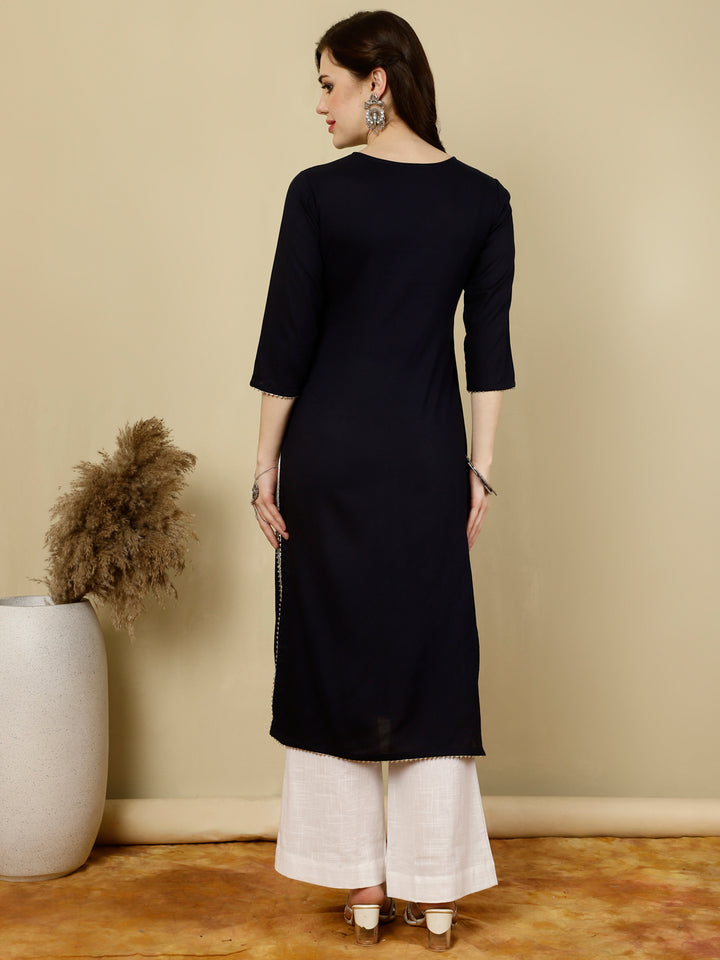 Floral Embroidered  Round Neck Flared Kurta