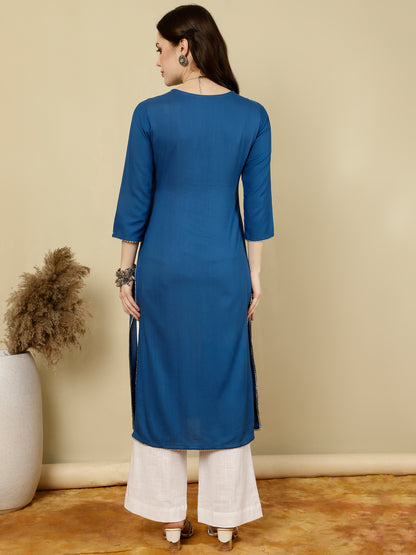 Floral Embroidered  Round Neck Flared Kurta