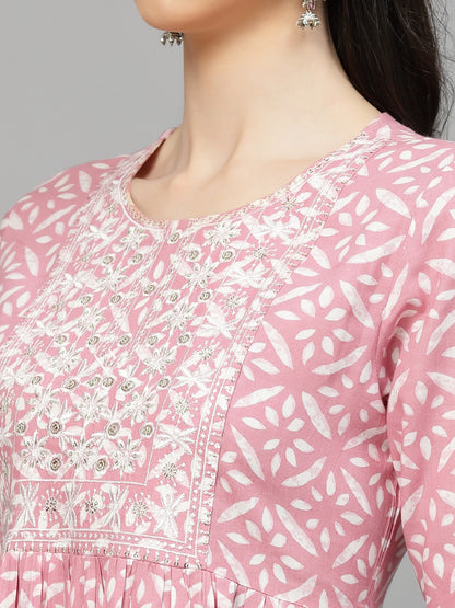 Printed Rayon Naira Cut Kurta Pant Dupatta Set