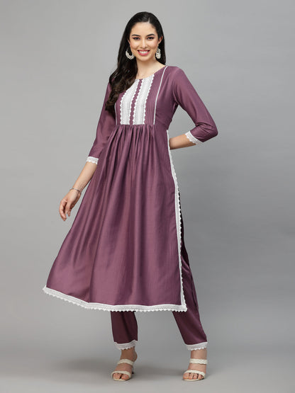 Solid Chinnon Naira Cut Kurta Pant Dupatta Set (Pre-Order)