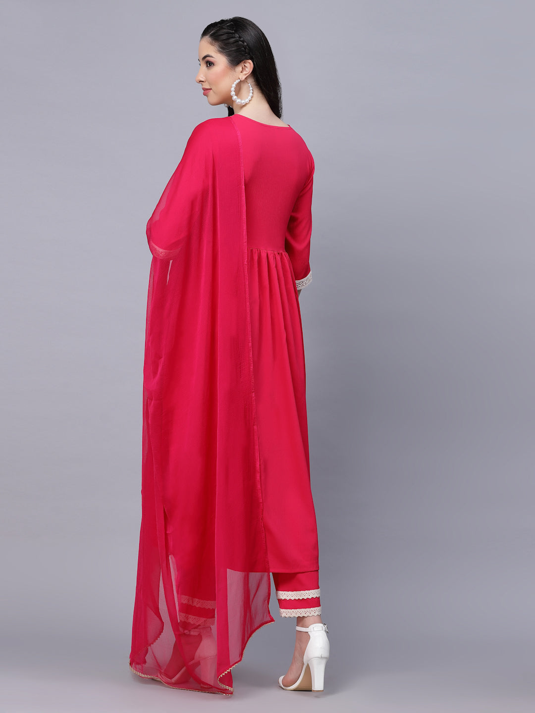 Solid Rayon Naira Cut Kurta Pant Dupatta Set