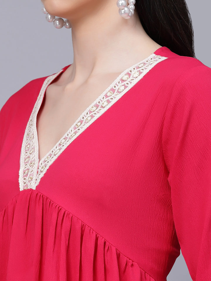 Solid Rayon Naira Cut Kurta Pant Dupatta Set