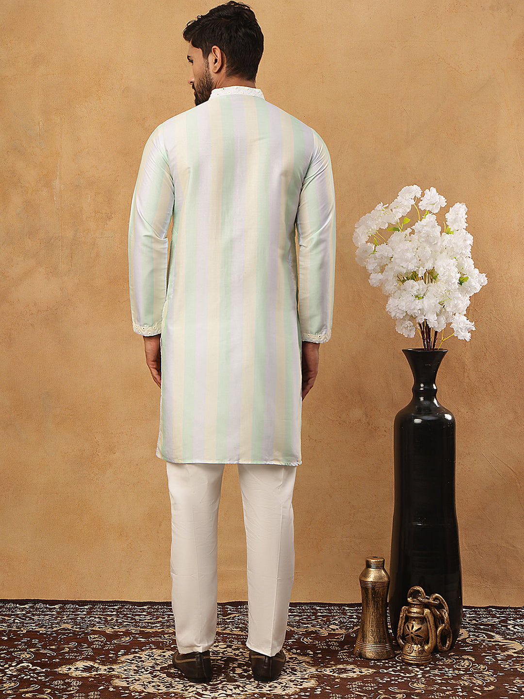 Embroidered And Mirror Work Straight Kurta Set For Men,