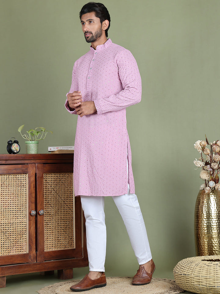 Embroidered &amp; Sequins Cotton Kurta Pyjama