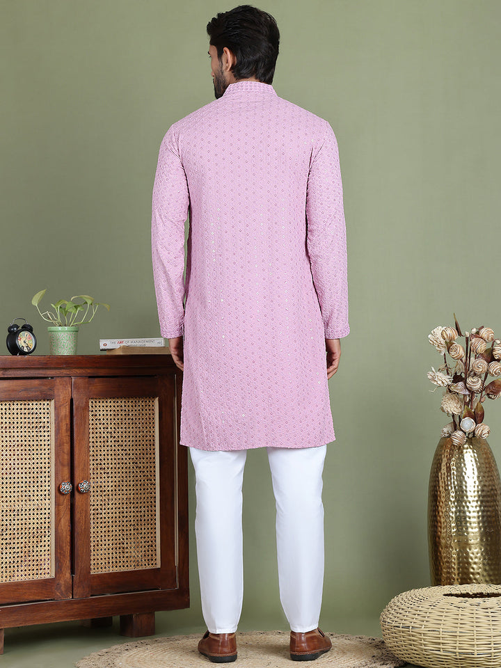 Embroidered &amp; Sequins Cotton Kurta Pyjama
