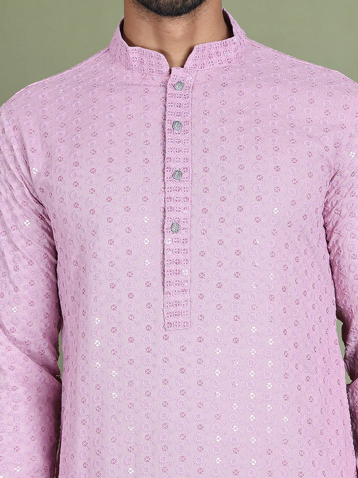 Embroidered &amp; Sequins Cotton Kurta Pyjama