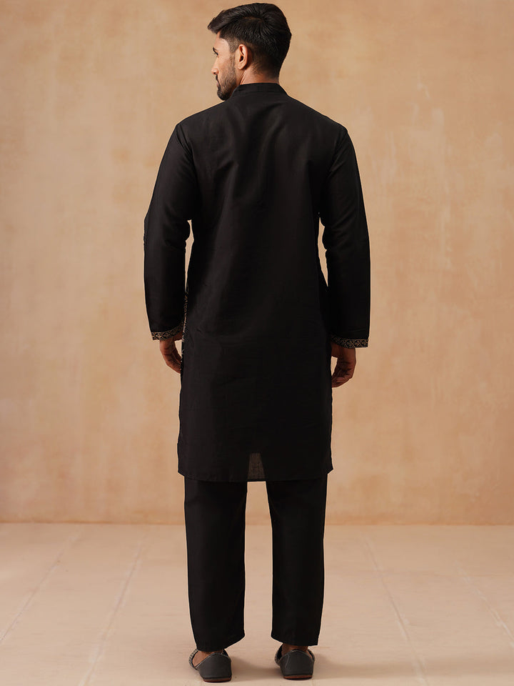 Embroidered Straight Kurta Set For Men
