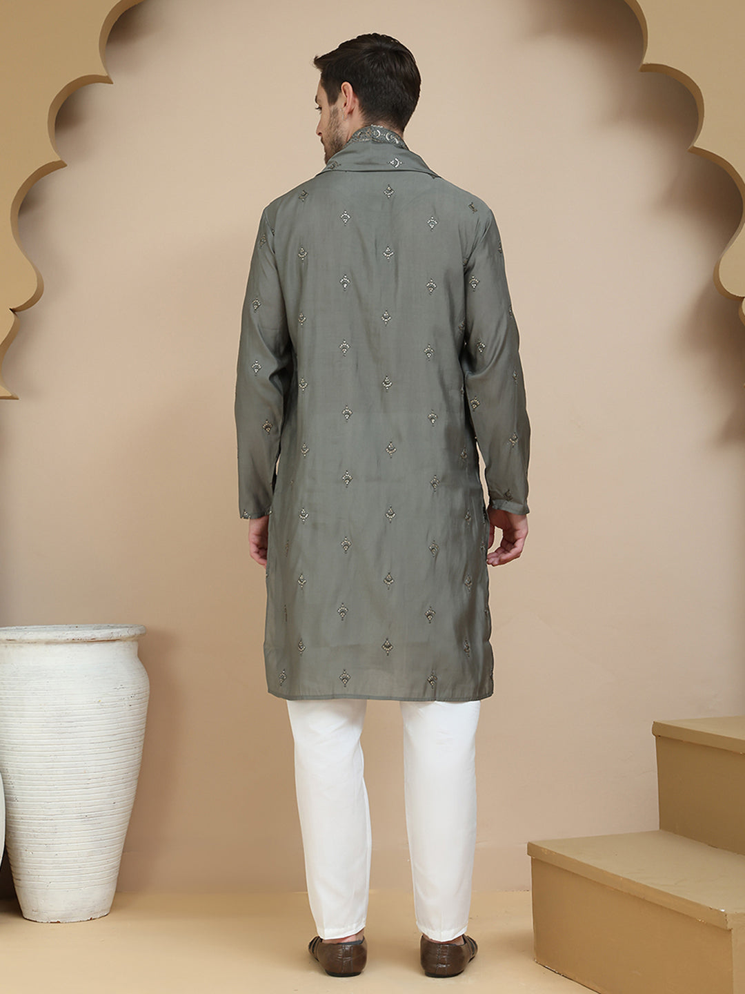 Embroidered &amp; Sequin Kurta Pyjama With Dupatta