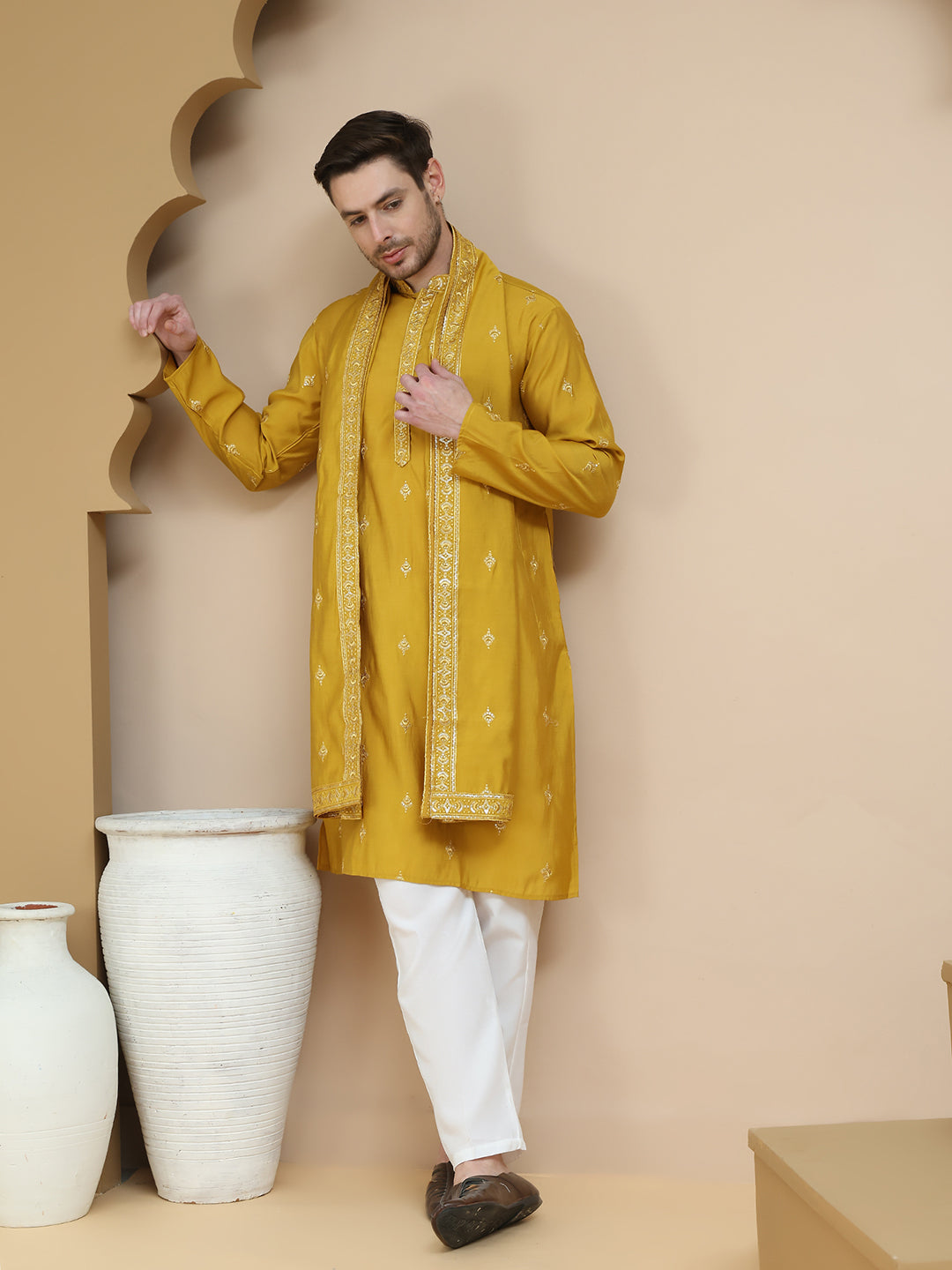 Embroidered &amp; Sequin Kurta Pyjama With Dupatta