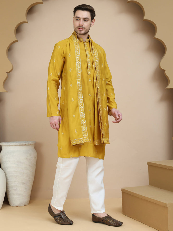 Embroidered &amp; Sequin Kurta Pyjama With Dupatta