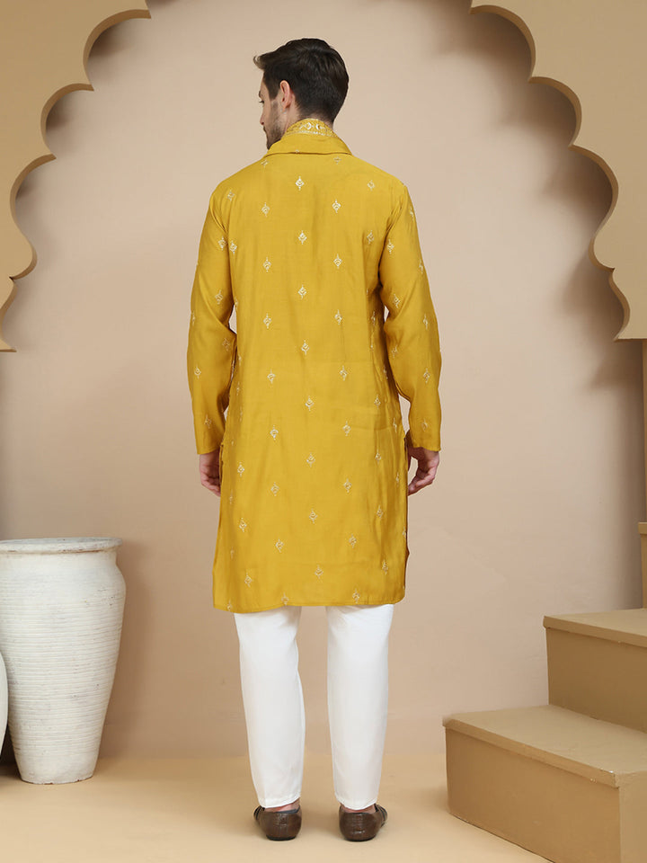 Embroidered &amp; Sequin Kurta Pyjama With Dupatta