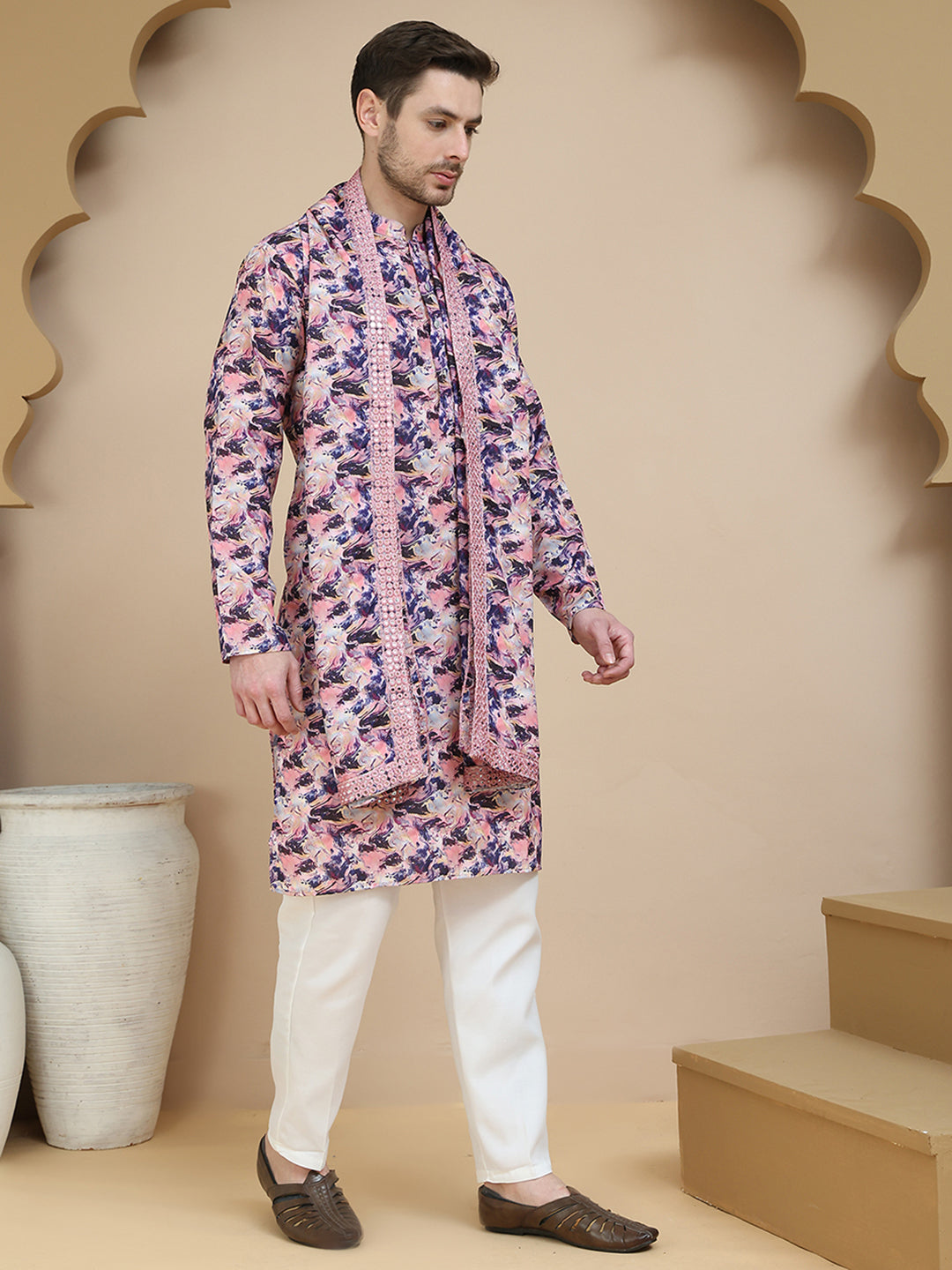 Abstract Printed Kurta Pyjama With Matching Dupatta