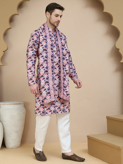 Abstract Printed Kurta Pyjama With Matching Dupatta