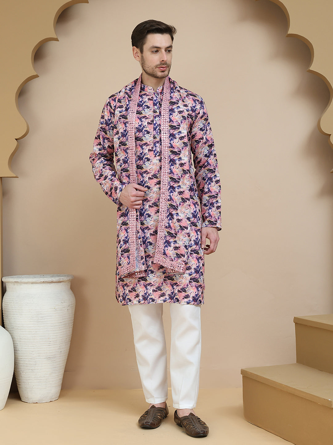 Abstract Printed Kurta Pyjama With Matching Dupatta